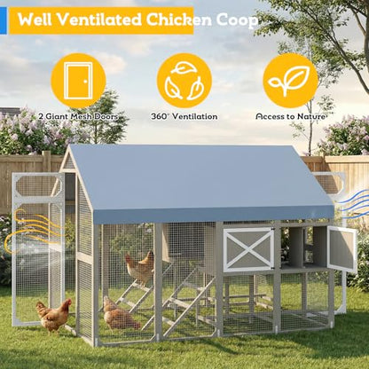 71" H Large Chicken Coop Outdoor Hen House for 8-12 Chickens Walk-in Chicken Run with Weatherproof Roof, Wooden Backyard Poultry Cage with 8 External Nesting Boxes, Ramp for Yard Farm - size: 94.5"L x 70.0"W x 71.0"H