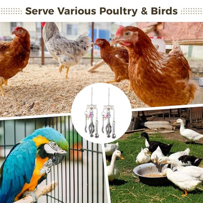 Chicken Coop Enrichment: 2 Hanging Bird Toys with Metal Spoons, Foraging Fun, Colorful Poultry
