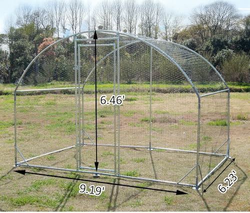 Large Metal Chicken Coop, Walk-in Poultry Cage Galvanized Hen Playpen House Dome Shaped Coop with Waterproof and Anti-Ultraviolet Cover and Lockable Door for Outdoor, Backyard Farm (6.23’ L x 9.2’ W) - size: 110.0"L x 75.0"W x 77.0"H