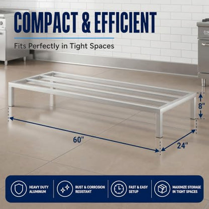 60" x 24" x 8" Aluminum Dunnage Rack – Heavy Duty Floor Storage Stand, NSF for Commercial Use - size: 60"W x 24"D x 8"H