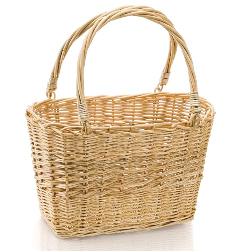 ZEAYEA Wicker Picnic Basket with Handle, Oval Woven Willow Basket, Wicker Storage Gift Basket for Easter, Halloween, Christmas, Egg and Flower Gathering