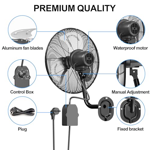 KEGIAN 22 Inch Wall Mount Fan, Industrial Wall Mounted Fan for Outdoor Use