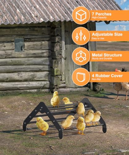 Koutemie Adjustable Chicken Perch for Coop, Heavy-Duty Metal Chick Roosting Bar for Brooder, Baby Chicks Stand Toy Training Perches for Bird Parrot Hens Macaw, Black