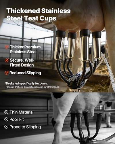 VEVOR Electric Cow Milking Machine, 6.6 Gal / 25 L 304 Stainless Steel Bucket, Food-Grade Teat Cups and Silicone Hose, Strong Suction, Vacuum Pulsation, Electric Milker Machine with Wheels for Cow - size: 25L