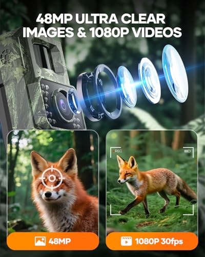 Assark Solar Trail Camera 48MP 30FPS, WiFi Bluetooth Game Camera with Motion Activated 0.2s Trigger, Night Vision Motion Activated IP66 Waterproof for Wildlife Scouting with 32GB Micro SD Card - color: Grey