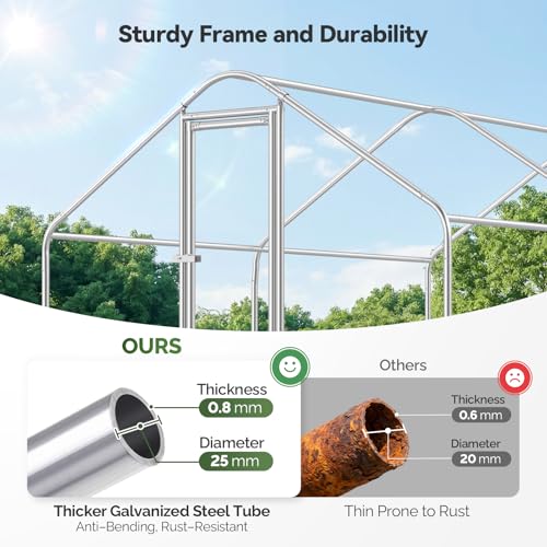 Sino Luban Large Metal Chicken Coop Run with Galvanized Hardware Cloth for 20 Chickens/Ducks, Chicken Runs for Yard with Waterproof Cover, Chicken Enclosure Pen Outdoor, Walk-in Poultry Cage - size: 141.7"L x 106.3"W x 76.8"H