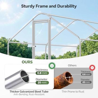 Sino Luban Large Metal Chicken Coop Run with Galvanized Hardware Cloth for 20 Chickens/Ducks, Chicken Runs for Yard with Waterproof Cover, Chicken Enclosure Pen Outdoor, Walk-in Poultry Cage - size: 141.7"L x 106.3"W x 76.8"H