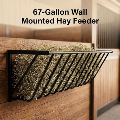 67 Gallon Heavy Duty Wall Mounted Hay Feeder, 63'' Long Hay Feeder for Horses, Easy Install, for Sheep, Livestock Feeders Hanging Indoor/Outdoor