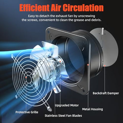 8 Inch Exhaust Fan with Speed Controller, 700CFM Wall Mount Exhaust Fan for Kitchen, Metal Ventilation Extractor Fan with Damper for Bathroom, Garage, Attic, Shop, Pet Room, Smoking Room, Basement - size: 8 Inch