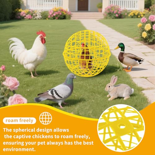 AceOrbit 3 Pcs 19.7 Inch Yellow Ball Chicken Animals Cage, Plastic Rolling Orb Movable for Chickens Rabbits Birds Pigeons, Outdoor Farm Range Portable Round Coop Hutch Safety Globe Prevents Dog Bites - size: 19.7 Inch