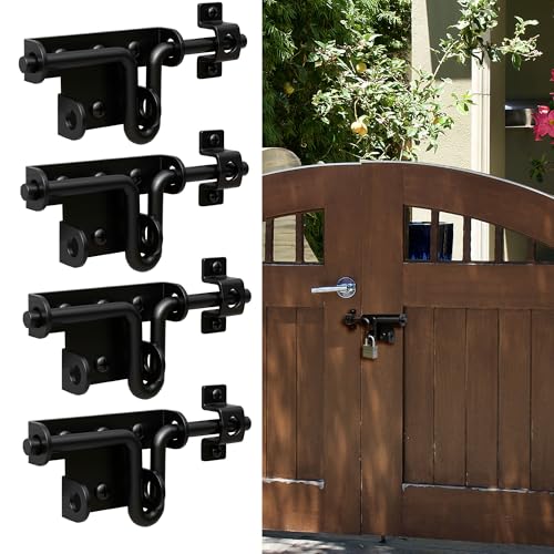 Black Slide Bolt Gate Latch - Dual Mode Installation Design | Heavy Duty Gate Latches with Padlock Hole for Wooden/Vinyl Fence & Barn Doors, 4 Pack