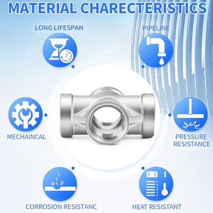 ChillWaves 304 Stainless Steel Pipe Fitting, 4 Way Cross 1/2" x 1/2" x 1/2" x 1/2" NPT Female Thread Adapter(2-PACK) - size: 1/2" NPT, style: PACK OF 2