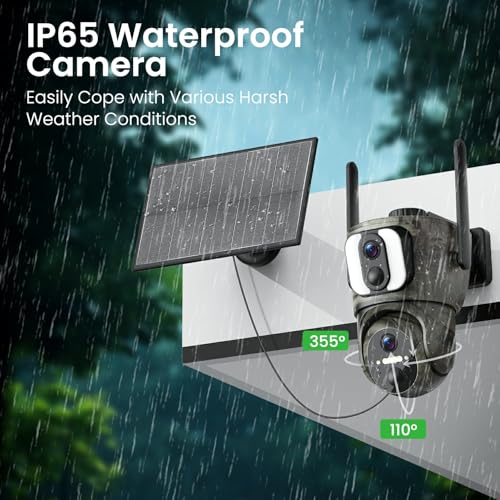 AMOROM 4G LTE Cellular Solar Camera with Dual Lens, No WiFi Needed | 2K 360° Outdoor Solar Camera Built-in SIM Card, Full Color Night Vision, IP65 Waterproof, APP Remote Control