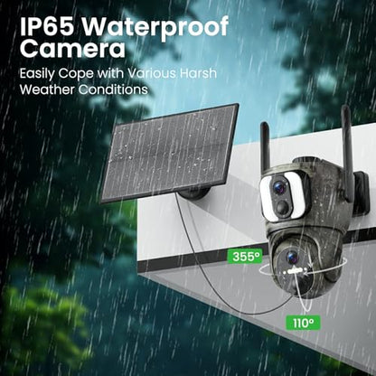 AMOROM 4G LTE Cellular Solar Camera with Dual Lens, No WiFi Needed | 2K 360° Outdoor Solar Camera Built-in SIM Card, Full Color Night Vision, IP65 Waterproof, APP Remote Control