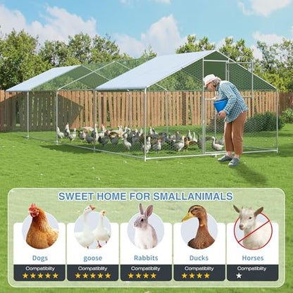 Polar Aurora Metal Chicken Coop, Large Outdoor Chicken Pen, Walk-in Chicken Run for 20-40 Chickens, Double Door Chicken House with Waterproof UV Protection Cover for Backyard (Spire-XL) - size: Spire-XL