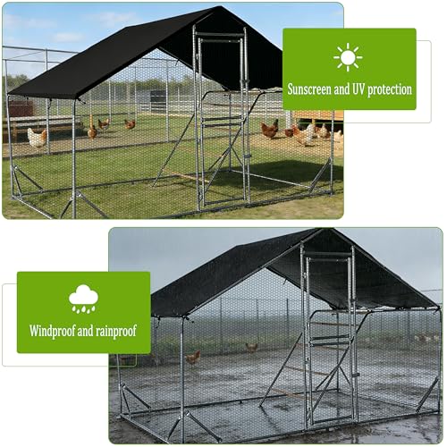 XCL Large Metal Chicken Coop, 6.5×10×6.5FT Walk-in Chicken Run, Spire Roof Poultry Cage with Waterproof Anti-UV Cover, Roosting Perch Outdoor Backyard Farm Enclosure for Duck Chicken (1-Unit Coop) - size: 118.0"L x 76.0"W x 78.0"H