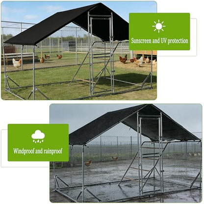 XCL Large Metal Chicken Coop, 6.5×10×6.5FT Walk-in Chicken Run, Spire Roof Poultry Cage with Waterproof Anti-UV Cover, Roosting Perch Outdoor Backyard Farm Enclosure for Duck Chicken (1-Unit Coop) - size: 118.0"L x 76.0"W x 78.0"H
