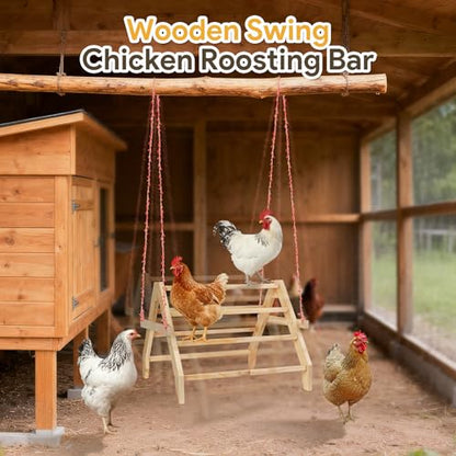 17" Extra Long Chicken Perch, 3-in-1 Chicken Roosting Bars with Swing, Natural Pine Wood Chicken Roost, Chicken Coop Accessory for Hens, Chicks, Parrots & Other Birds