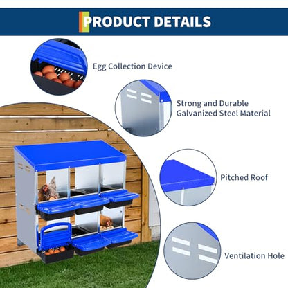 Chicken Nesting Box,6 Hole Roll Away Nesting Box for Laying Eggs,Wall Mount Chicken Nesting Boxes,Easy Egg Collection,Cleanable Pull Out Hen Roosting Boxes