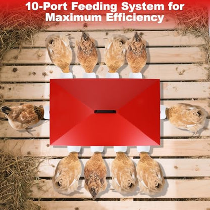 100Lb Automatic Chicken Feeder with Window 8 Port No Waste Rust-Proof Galvanized Steel with Locking Lid & Adjustable Height Legs Waterproof Portable Poultry Feeder for Chickens,Ducks,Geese - size: 100LB