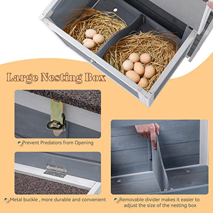 Petsfit Large Chicken Coop with Upgraded Perches, Wooden Outdoor Chicken Cage with Large Nesting Box, Weatherproof Open Asphalt Roof &Removable Bottom, Duck House, Rabbit Hutch - color: Grey