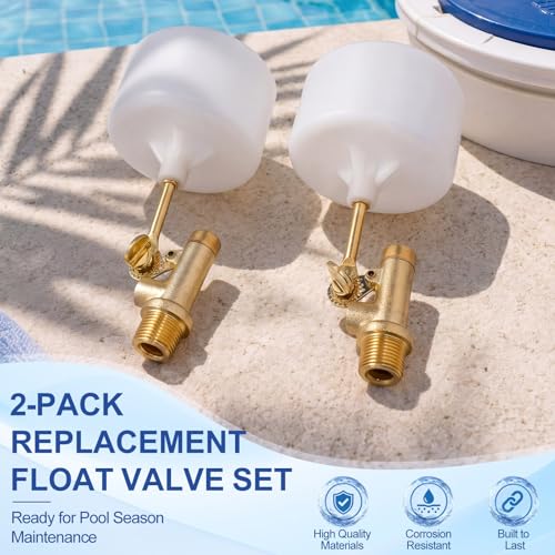 Lounsweer 2 Pack 3/8" Water Float Valves, Brass Pool Float Valve with Adjustable Arm, Water Level Control for In-Ground Pools & Auto-Fill Systems Fountains Tank Ponds Aquariums