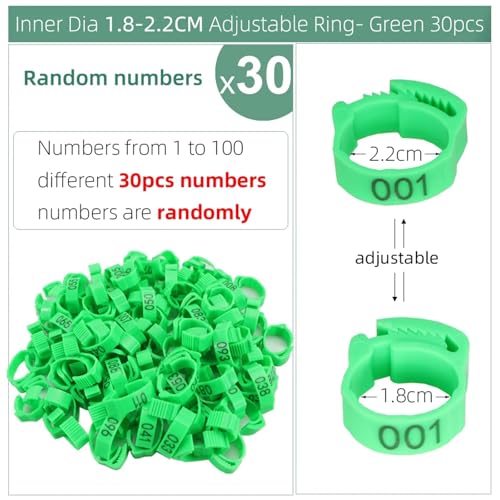 Chicken Leg Bands 240 Pcs Numbered Poultry Chicken Leg Bands Adjustable Foot Label Rings for Home Farm Chicks Bird Duck Goose Identification Clip-on(Green 30pcs) - color: Green 30pcs