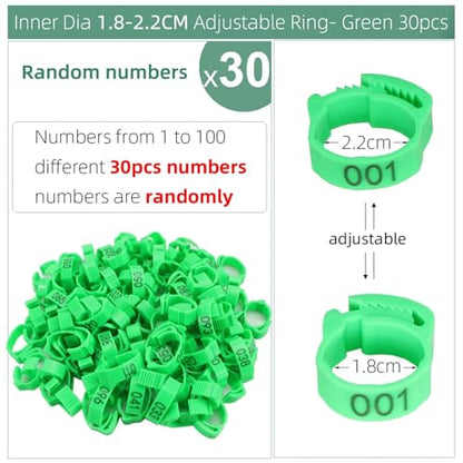 Chicken Leg Bands 240 Pcs Numbered Poultry Chicken Leg Bands Adjustable Foot Label Rings for Home Farm Chicks Bird Duck Goose Identification Clip-on(Green 30pcs) - color: Green 30pcs