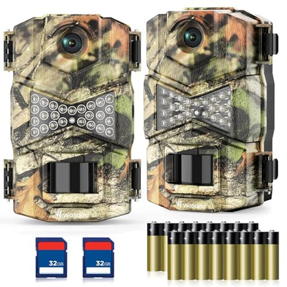 WOSODA 2 Pack Trail Cameras with Night Vision Motion Activated Waterproof,30MP Game Camera,1080P HD Trail Cam with SD Card for Wildlife Monitoring,Outdoor Scouting & Security(Non-WiFi) - color: 2Pack with Cards and Batteries