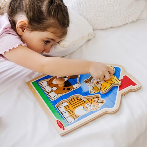 Melissa & Doug Pet Animals Jumbo Knob Puzzle, Wooden Peg Puzzle for Toddlers, Educational Toy for Shape Recognition and Fine Motor Skills, Ages 1+ - style: Pets