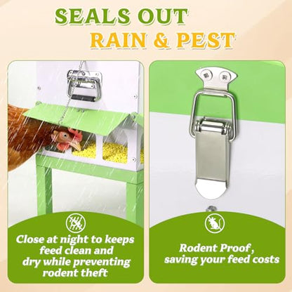 Metal Chicken Feeder 110lb,No Waste Automatic Large Capacity Chicken Feeder with 18 Ports & Locking Lid, Galvanized Poultry Equipment,Weatherproof,Rodent Proof, Rat Proof, Comederos para Gallinas