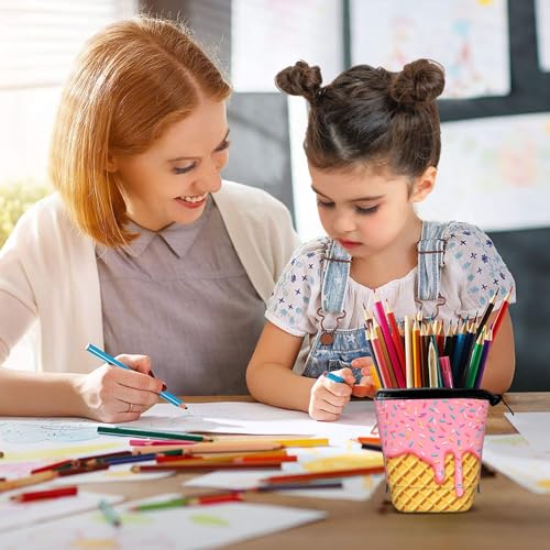 Ice Cream Kids Standing Pencil Case Girls Boys Telescopic Stationary Pouch with Zipper Large Capacity Stand up Pen Bag Portable Makeup Holder for Children School Students Office Supplies - color: Ice cream