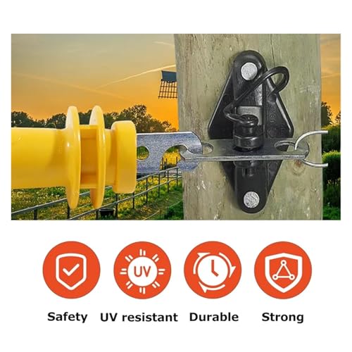 Sturdy 4 pcs Electric Fence Rubber Gate - Spring Handles Insulated Plastic Handle for Garden Farm Heavy Stamped Steel Hook