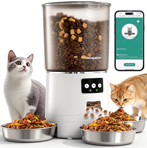 Automatic Cat Feeder for 3 Cats, 6L/25 Cups Smart WiFi Pet Feeder, Strong Anti-Jam System, Dual-Effect Desiccant Cat Food Dispenser, with 10S Voice Recorder for Cats and Small Dog(White) - color: White
