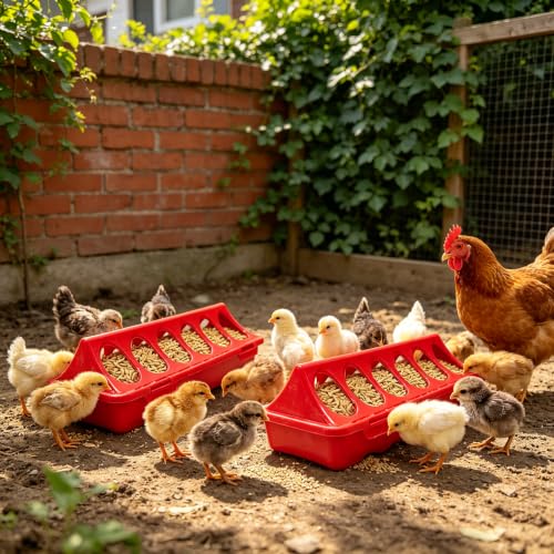 2026 New Chick Feeder and Waterer Starter Kit with Roost Bar,4-Piece Baby Chick Supplies Set with 2 Trough Feeders and No-Leak Water Dispenser for Chicks,Quail,Ducklings,and Small Poultry Brooder
