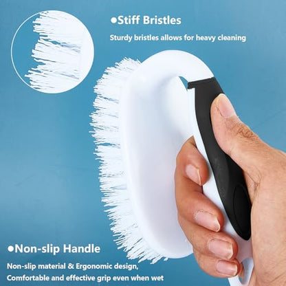 Scrub Brush Set, 4 Pack Deep Cleaning Brush Kit - 2 Scrub Brush, 2 Tile & Grout Brush with Built-in Scraper, Household Commercial Scrubber for Floor, Shower, Pool Wall, Tub (Black) - color: Black