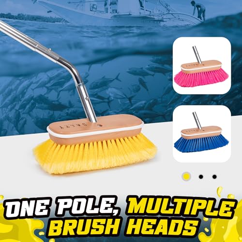 Salty Captain Boat Brush Pole with 45° Angle Head – Telescopic Stainless Steel Pole (4ft to 6.5ft) – Ideal for Cleaning Decks & Hulls – Durable, Versatile & Compatible with Multiple Attachments - style: Pole with 45° Angle Head