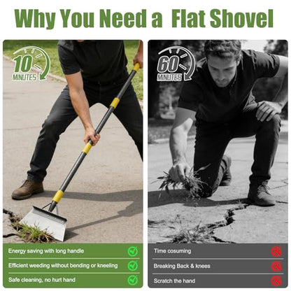 Floor Scraper Long Handle Heavy Duty, 60" Metal Ice Scraper for Driveway, Multifunctional Weed Scraper for Weed Cleaning Edging Trenching & Removing Snow Ice Dirty Moss - size: 60 inch
