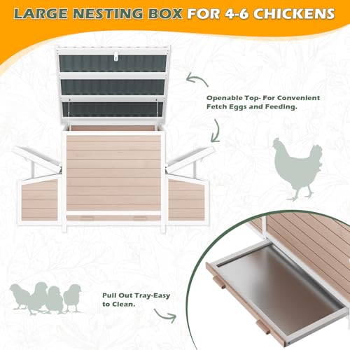 Chicken Coop, Large Wooden Chicken House with Waterproof Roof & Pull-Out Tray, Outdoor Chicken Hutch with 6 Nesting Boxes, Duck Coop Hen House for 4-6 Chicken, Khaki - color: Khaki