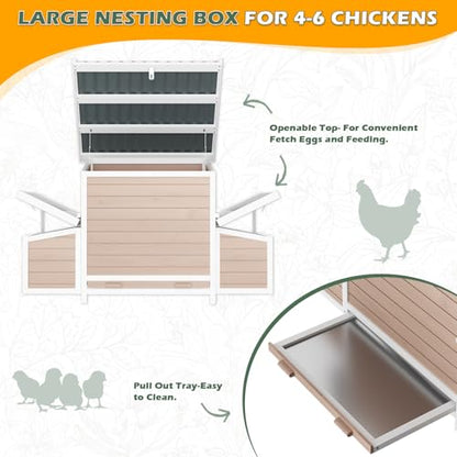 Chicken Coop, Large Wooden Chicken House with Waterproof Roof & Pull-Out Tray, Outdoor Chicken Hutch with 6 Nesting Boxes, Duck Coop Hen House for 4-6 Chicken, Khaki - color: Khaki