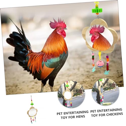 Creative Wooden Mirror Toy for Chickens Hens Interactive Pet Mirror Pendant for Playtime Relief for Chicken Farms