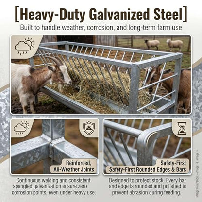Reinforced Welded Galvanized Steel Livestock Feeder, Heavy‑Duty Anti‑Rust Hay Rack & Feed Basin, Long‑Lasting Pasture Feeding Tool for Goats, Sheep, Ponies, Calves