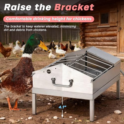 2 in 1 Automatic Chicken Waterer and Feeder, Stainless Steel Chicken Water Feeder with Float Valve Auto Fill Poultry Water Dispenser Poultry Watering Systerm for Duck Turkey Quail Pigeon
