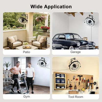 23" Wall Mount Fan with Light,3 CCT, Dimmable,Quiet 6 Speed Wall Mounted Fan with Remote/App Control, Timer, 360° Adjustable Tilt Plug in Wall Fan for Garage,Patio,Tool Room,Home - size: 23"