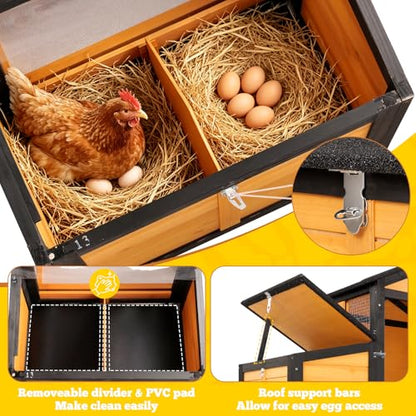 Portable Chicken Coop with Wheels Poultry Cage, Wooden Chicken Coop for 4-6 Chickens, Nesting Box, Pull-Out Tray, Ventilated Windows, Asphalt Weatherproof Roof, 81.5" Lx25.6 Wx44.1 H, Yellow - color: Yellow