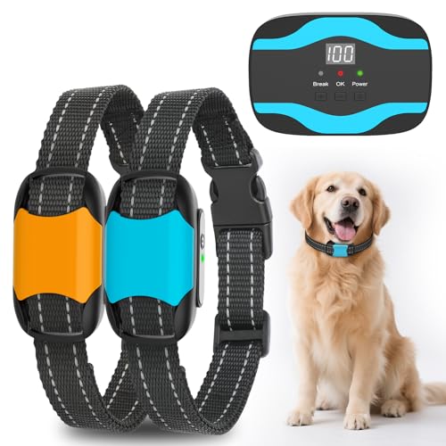 RUXAN Wireless & In-Ground Dog Fence, 2 Waterproof Collars for Outdoor Yard | Electric Pet Containment System for 2 Dogs, Adjustable Wireless & In-Ground Fence, Safe & Effective for All Sizes of Dogs - color: OR/BL