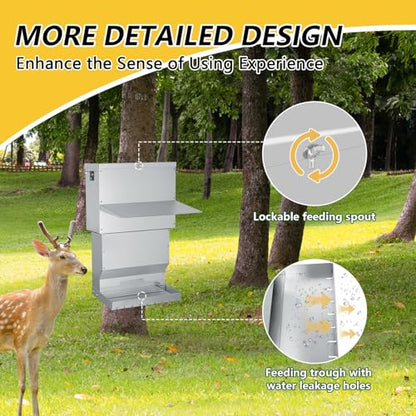 Hanging Deer Feeder,60 Pounds Waterproof Livestock Gravity Feeder Box with Lid,Galvanized Steel Deer Corn Feeder for Hunting