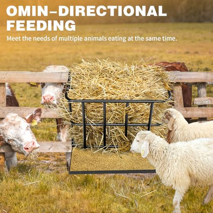Wall Mount Hay Rack, Metal 2 in 1 Hay and Grain Livestock Feeder for Goats, Sheep, Horse