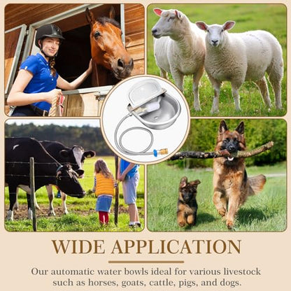 Bokon 4 Set Automatic Animal Drinking Water Trough Bowl Automatic Livestock Drinking Dispenser Stainless Steel Waterer for Horses Dogs Goat Pig with Float Pipe Connector Countersunk Bolt