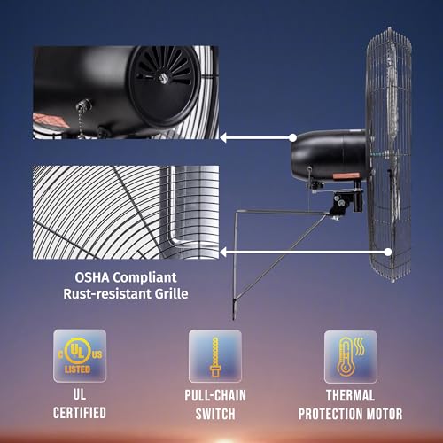 Tornado 24 Inch Pro Series High-Velocity Oscillating Wall Fan – 3-Speed, 7200 CFM, 6.6 FT Cord – UL Safety Certified for Commercial & Industrial Use - size: 24 Inch